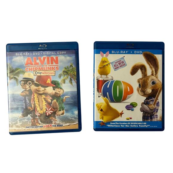 Hop (Blu-ray/DVD, 2012, 2-Disc Set) & Chipmunks: Chipwrecked (Blu-ray, 2012) Lot - Picture 1 of 6